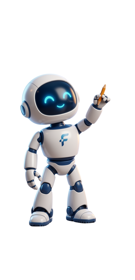 Flux the robot sketching a plan with a pencil