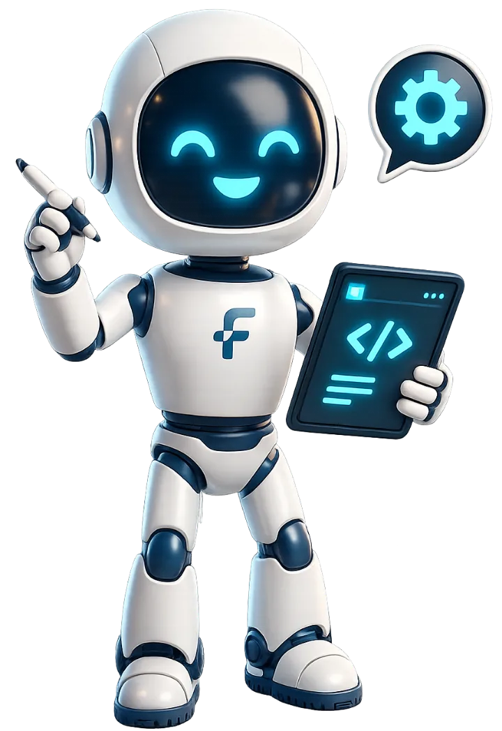 Flux the robot sketching with a stylus while holding a code tablet